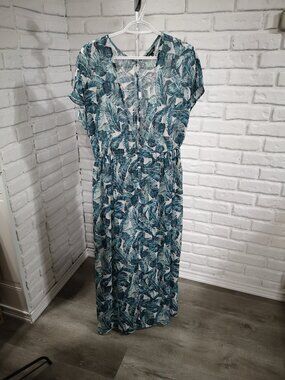 NWOT George Women's Size Large Teal Black White Maxi Sheer Cover-Up